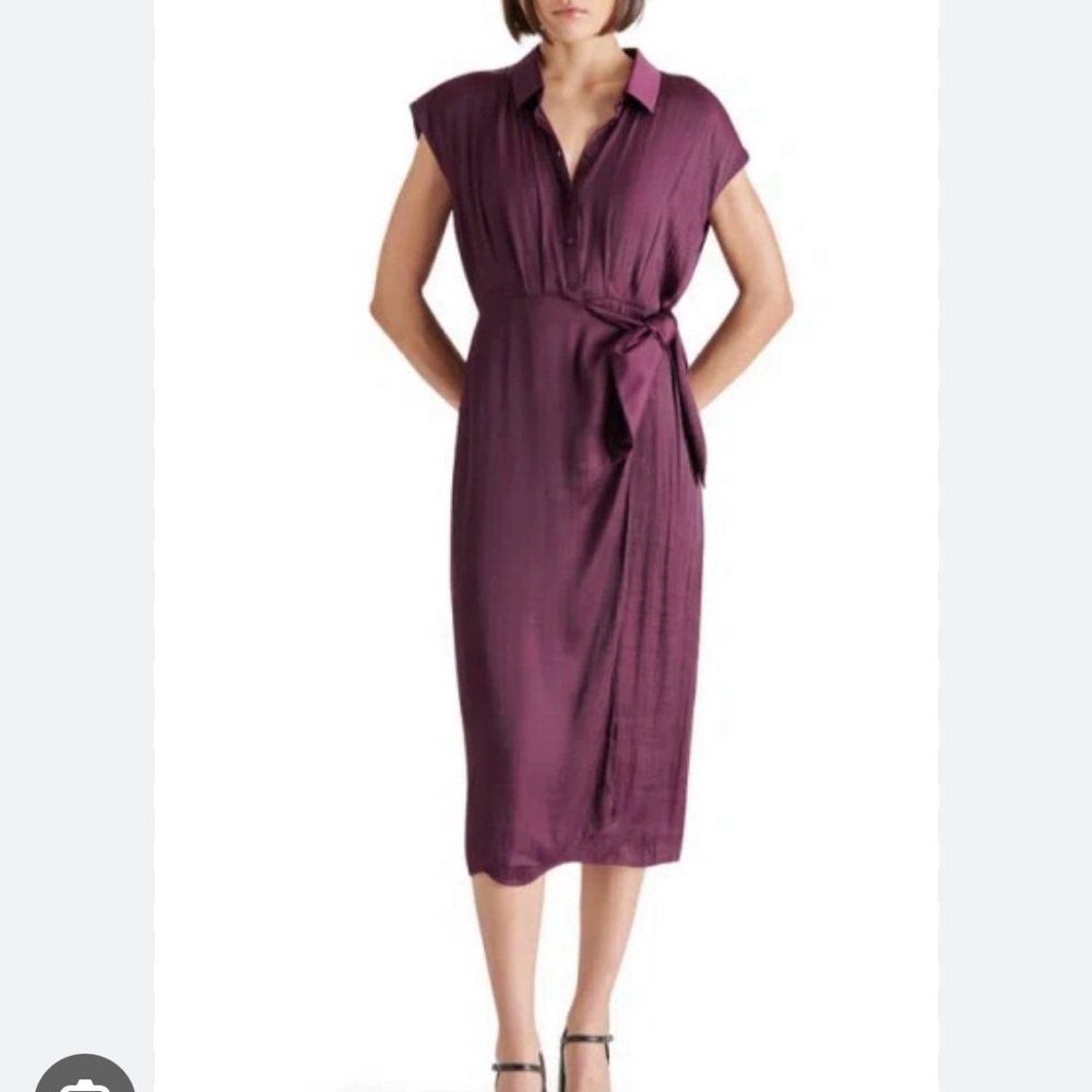 Steve Madden Desiree Faux Wrap Midi Dress Beet Sz S Elegant Modest Minimalist